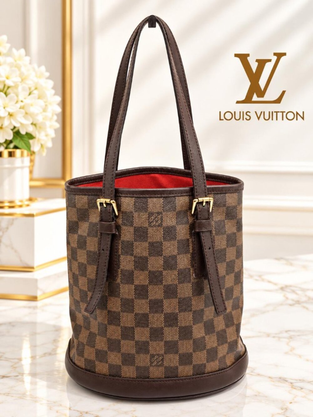 Authentic Louis Vuitton Bucket PM Damier Ebene Tote Bag | LV Luxury Shoulder Bag